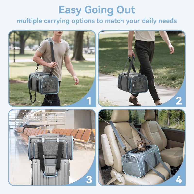 Petsfit Expandable Small Cat Carriers Dog Carrier, Airline Approved Soft-Sided Portable Washable Pet Travel Carrier with Two Extension Up to 9LB - Image 4